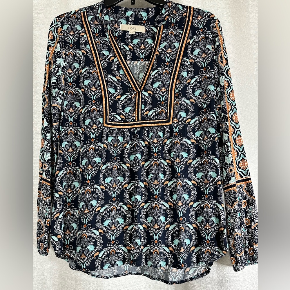 Loft Blue Paisley Print Top - Sz. Small